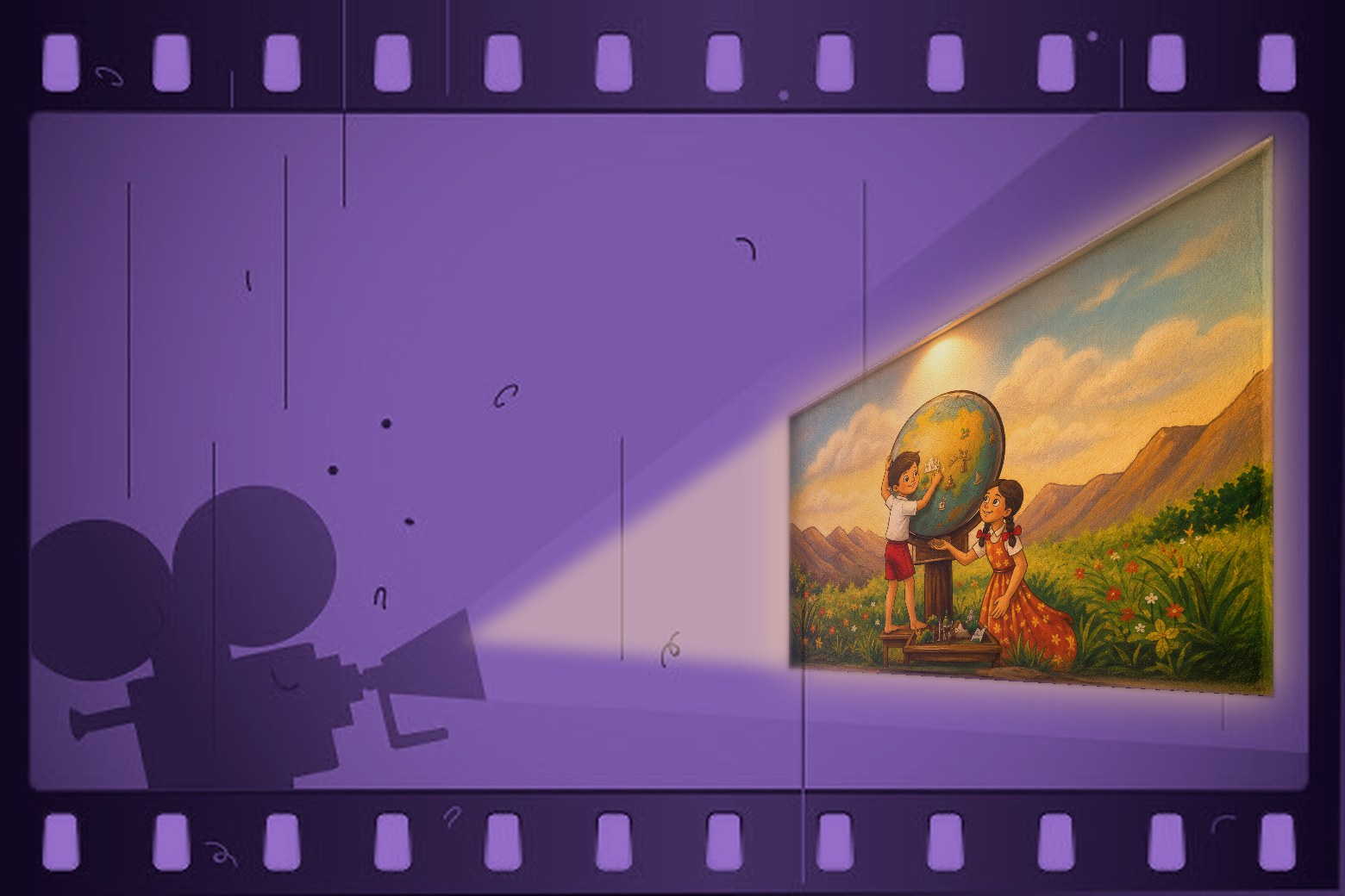 Kalpavanya hand-painted mural projected from a film projector